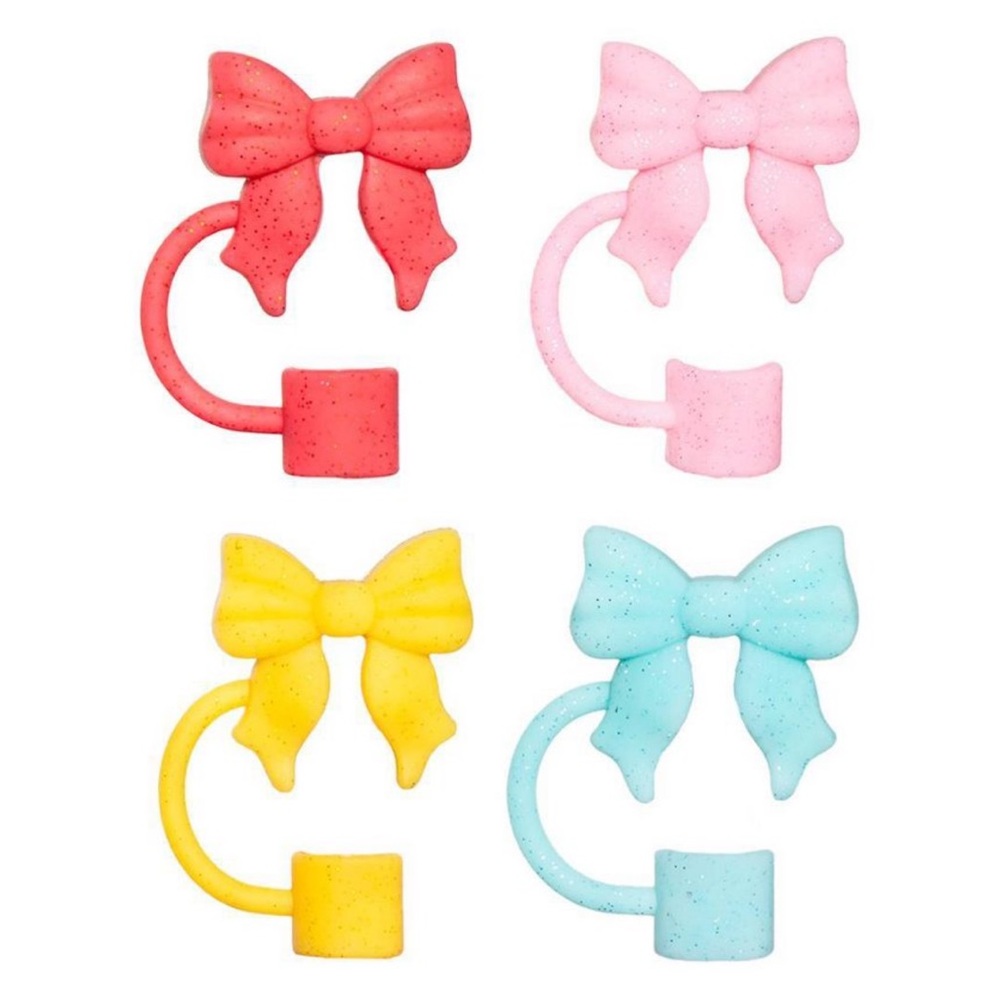 Sparkly Bow Straw Topper Set